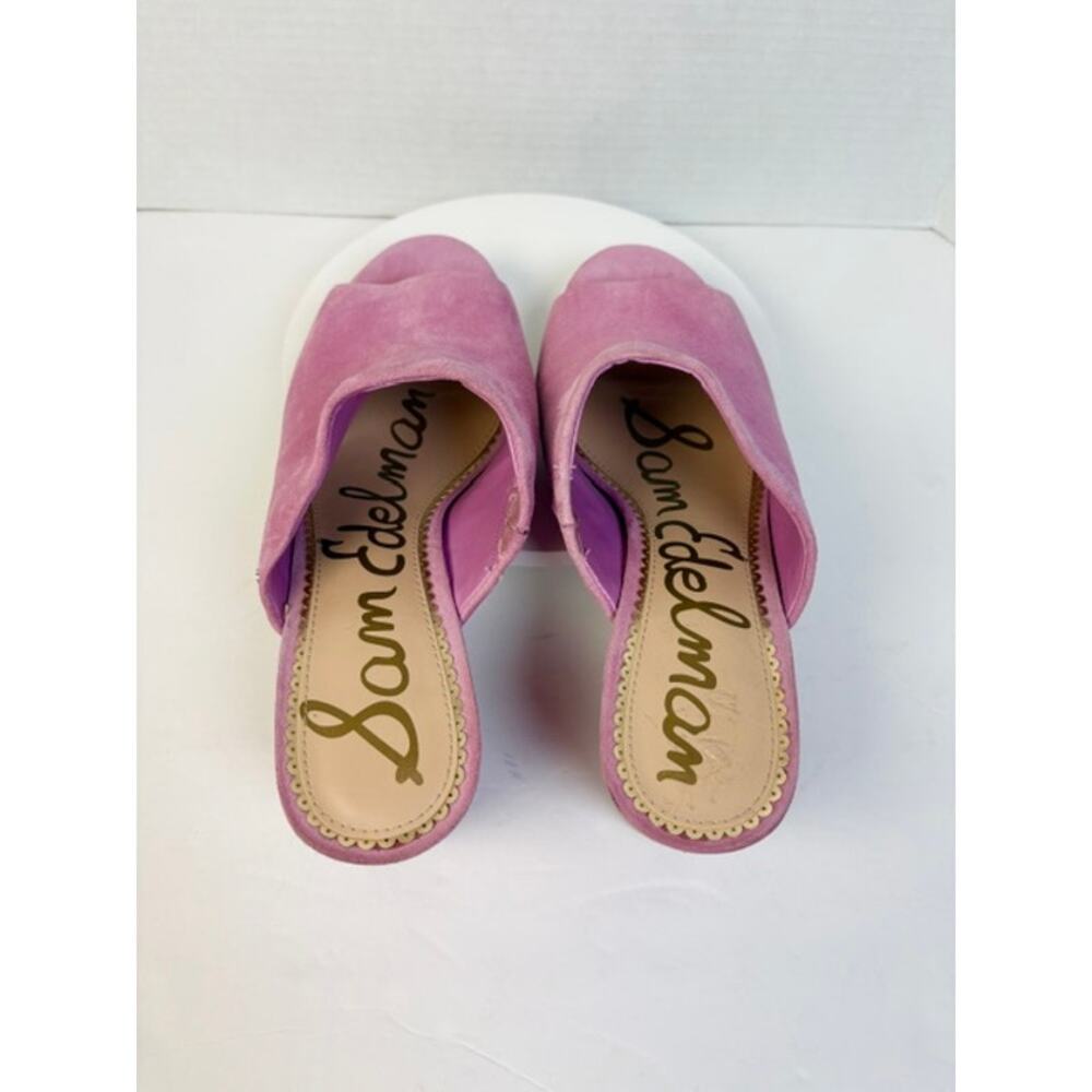 Sam Edelman Pink Suede Rheta Mules Peep Toe Block Heel Barbiecore Sandals 8.5 - Picture 6 of 10